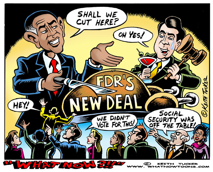 Barack Obama , John Boehner, Obama Middle Class, Obama Social Security, Chained CPI, Fiscal Cliff, Fiscal Cliff, Obama Fiscal Cliff, Obama Negotiations, Medicare, Obama New Fiscal Cliff Offer, Obama Tax Cuts, Politics News, political cartoons,payroll tax holiday,Republicans, FDR's New Deal